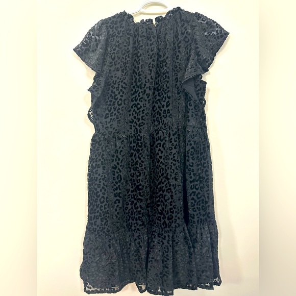 Loft babydoll velvet embossed leopard print frilly high neck party dress - Picture 3 of 12